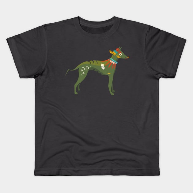 Xolotl, Xoloitzcuintli or Xolo Aztec Codex Mexican Hairless Dog Kids T-Shirt by tatadonets